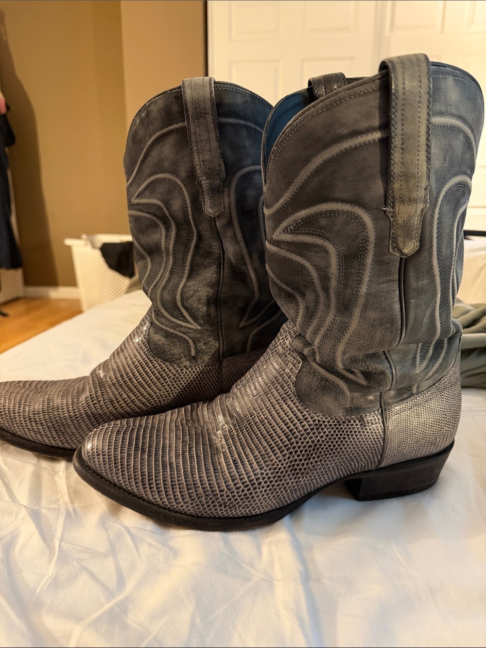 Tecovas Gray Textured Leather Cowboy Boots - Picture 3 of 10